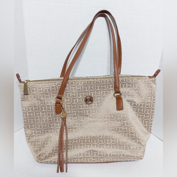 Tommy Hilfiger Large Brown Gold Monogram TH Tote Bag